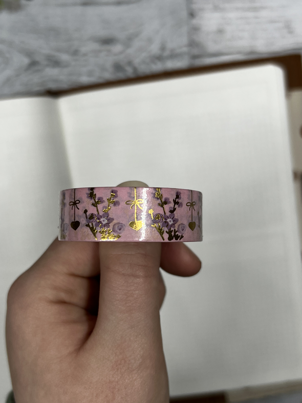 Gold Foil Hearts and Floral * Pink Washi Tape - DEK Designs